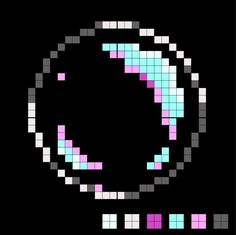 an image of a pixellated circle with pink and blue squares in the center on a black background