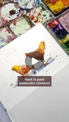 a card with an image of a chicken on it and the words hack to paint watercolor chickens