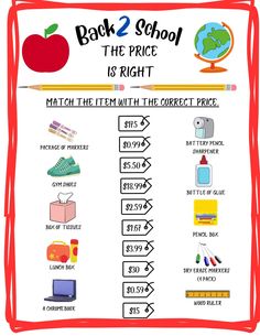 back to school the price is right poster with information about items that are on sale