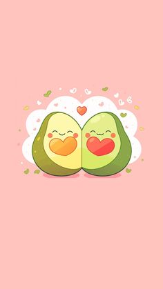 two avocado halves with hearts on pink background