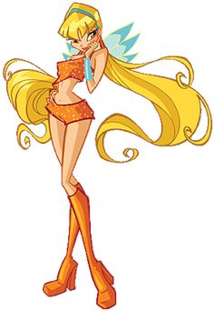 a cartoon girl with long blonde hair wearing boots and holding a cell phone to her ear