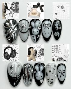 NAIL IDEAS Y2k Nails Press On, Gel X Winter Nails, White Rabbit Nails, Snowy Winter Nails, 2d Nail Art Design, Horror Christmas Nails, Edgy Winter Nails, Grunge Christmas Nails, Rock Nails Designs