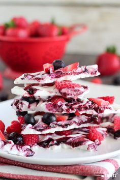 Cold and refreshing frozen yogurt bark topped with swirls of jam and fresh berriesThis healthy no-cook recipe uses only three ingredients. Healthy Afternoon Snacks