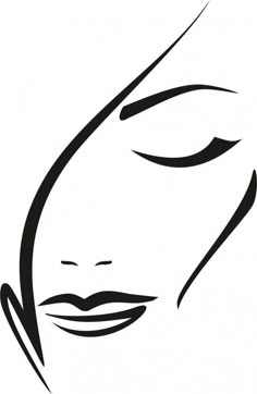 a black and white drawing of a woman's face with her eyes closed to the side