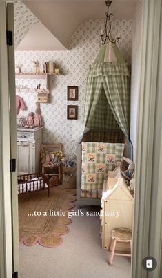 English Cottage Girls Bedroom, Cozy Cottage Nursery, Cottage Girl Nursery, Armoire In Nursery, Cottage Core Girls Bedroom, Vintage French Nursery, Cottage Core Nursery Girl, Cottage Core Toddler Room, Cottage Core Baby Room