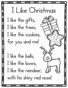 a christmas poem for kids to read and color with the words i like christmas on it