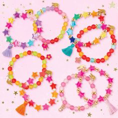 Colorful, whimsical and charming, this ultimate bracelet stack will catch the eye of young shoppers and their parents and grandparents! With colorful beads, bright tassels and sweet charms, there is something for every little fashionista! Kid Friendly, Trendy Designs + Grown-Up Quality = Happy Kids and Parents Hypoallergenic Nickel, lead and cadmium free SKU J855ASST Kids Bead Bracelet, Color Me Happy, Trendy Designs, Grown Up, Happy Kids, Bracelet Stack, Kids And Parenting, Kid Friendly