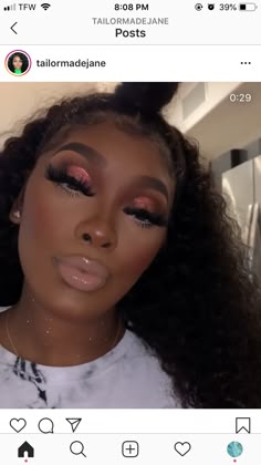 Make Up On Black Women, Glitter Make Up Looks For Black Women, Black Glitter Eye Makeup, Pink Eyeshadow Makeup Looks Black Women, Birthday Makeup For Black Women Glitter, Pink Glitter Make Up Black Women, Eye Makeup Black, Glitter Smokey Eye Black Women