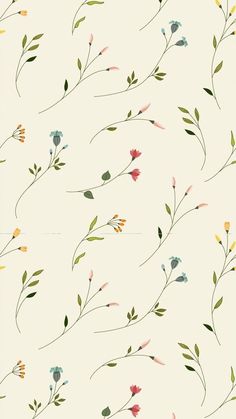 a white wallpaper with flowers and leaves on the back ground, in pastel colors