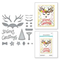 the season's greetings stamp and die bundle includes deer, snowflakes, and flowers