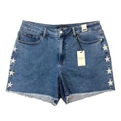 Judy Blue Classic Denim Jean Shorts High Waist Stretch Stars Get Ready To Rock The Trendiest Summer Look With These Nwt Judy Blue Classic Denim Jean Shorts. These High-Waist Shorts Feature A Solid Blue Color With Embroidered Accent Stars, A 5-Pocket Design, And A Flat Front. The Easy-Care, Stretchy Fabric (Made Of Polyester, Spandex, Cotton, And Cotton Blend) Ensures A Comfortable Fit That Is Perfect For Casual Occasions Such As Bbqs, Rodeos, And Forth Of July / Memorial Day Parties. With A Zip Blue Star Print Short Bottoms, Blue Shorts With Star Print, Blue Star Print Shorts, Summer Denim Blue Star Print Bottoms, Denim Blue Summer Bottoms With Star Print, Casual Medium Wash Bottoms With Star Print, Casual Medium Wash Star Print Bottoms, Denim Jean Shorts With Star Print, Denim Star Print Shorts