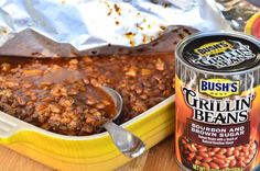 a can of chili beans next to a container of baked beans