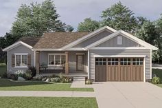 this is an artist's rendering of the front elevation of these craftsman - style home plans