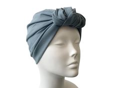 Handmade Dusky Blue Turban Hat for Women ♡Life isn't boring and I think women's headwear shouldn't be either - funk up your handmade head wrap collection with some of the IamMe colourful cotton turban hats! ♡MATERIAL: This is a soft and stretchy single-layer design jersey knit turban hat (92% cotton/8% lycra). Whether you are after a fashion headpiece or fighting an illness causing hair loss, IamMe Store is here for you! ♡SIZE: This front knot turban hat will fit a standard adult's head (21''-23 Fashion Headpiece, Turban For Women, Extra Wide Headband, Cotton Turban, Pom Pom Headband, Wrap Turban, Head Turban, Chemo Hair, Velvet Turban