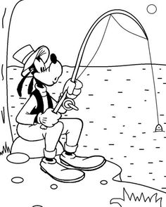 mickey fishing in the lake coloring page