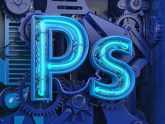 the letters p and s are lit up in blue