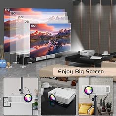 an image of a big screen projector in the living room with other things around it