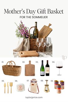 mother's day gift basket for the sommeer with wine, cheese and bread