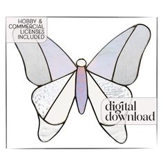 a white and purple butterfly with the words digital download on it's wings