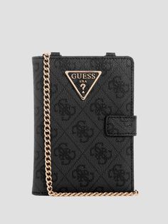 Faux-leather wallet Logo embossed print Shiny gold-tone hardware Interior card slots Passport holder Chain crossbody Embossed Printing, Travel Tech, Passport Case, Crossbody Wallet, Passport Holder, Leather Wallet, Card Slots, Slots, Women Handbags