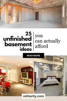 an unfinished basement with the words 25 unfinished basements can actually be used for real