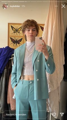 Mermaidcore Outfit Male, Light Blue Male Outfit, Light Blue Aesthetic Outfit Men, Mens Pastel Outfit, Colorful Male Outfits Aesthetic, Ethereal Outfit Men, 80s Fashion Men Colorful, Sea Fashion, Soft Boy Outfits Pastel