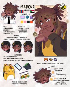 the character sheet for marcel's hair and makeup looks like she is wearing dreadlocks