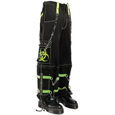 Top Seller for Biohazard Men Gothic Black/Lime Bondage Reflective Biohazard Symbol Trip Pant, Womens Clothing Zip Off Pants, Biohazard Symbol, Tripp Pants, Punk Style Outfits, The Apocalypse, Emo Outfits, Estilo Punk, New Rock, Alt Fashion