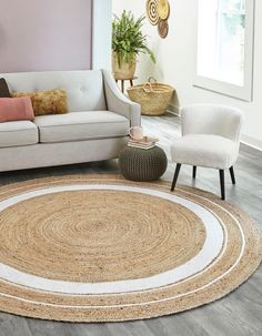 Living up to its nickname as the Golden Fiber jute is a staple in organic home décor. Hand-braided in India from natural jute and cotton fibers, our Braided Jute Collection features a variety of patterns and neutral colors that make these rugs the perfect base for any room's design. As soft as they are durable, these rugs are the perfect organic accent to any room's design. Unique Loom Braided Jute 3 X 3 (ft) Jute Natural and White Round Indoor Border Area Rug Cotton in Brown | 3142883 Braided Rag Rugs, Jute Round Rug, Circular Rugs, Jute Rug Runner, Natural Jute Rug, Braided Jute Rug, Solid Area Rugs, Jute Area Rugs, Floor Seating