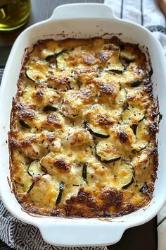 Low Carb Chicken Zucchini Bake - a cheesy, savory, and satisfying low-carb dinner with tender chicken, fresh zucchini, and earthy mushrooms. Mushroom Zucchini Recipe, Chicken Zucchini Recipes, Chicken Zucchini Bake, Chicken And Vegetable Bake, Chicken Zucchini Casserole, Zucchini Bake, Chicken Fresh, Fresh Zucchini, Chicken Mushroom Recipes