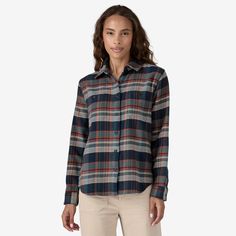 A true farm-to-flannel, the long-sleeved Fjord Flannel Shirt is built from soft but durable 100% organic cotton. Designed for daily living and layering, it has two chest pockets and a shirttail hem that can be worn tucked or untucked. Made in a Fair Trade Certified™ factory. | Patagonia Women's Fjord Cotton Flannel Shirt in Smolder Blue, XS - Organic Cotton/Pfas Affordable Cotton Flannel Shirt For Outdoor, Patagonia Flannel Women, Carhartt Womens Flannel, Flannel Fashion, Womens Flannel Shirt, Daily Living, Kids Trend, Athletic Apparel, Skirt Leggings