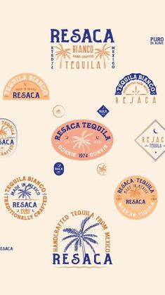 a bunch of different types of stickers on a white background with the words resaca and