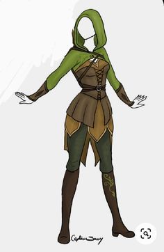 a drawing of a woman dressed in green and brown