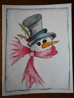 a drawing of a snowman wearing a hat and scarf