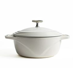 a white casserole dish with a lid