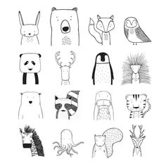 an image of animals drawn in black and white