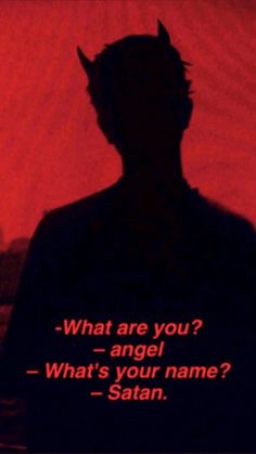 the silhouette of a man in front of a red background with words written on it