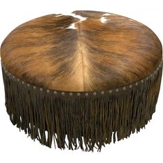 round cowhide ottoman Cowhide Ottoman, Kodiak Bear, Material Library, Great Blue Heron, Round Ottoman, Oak Hardwood, Blue Heron, Western Decor, Top Grain Leather