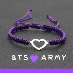 💜Show your love for BTS with this dainty BTS inspired bracelet! 💜Adjustable bracelet that features I PURPLE BTS HEART. It's the perfect accessory for any fan of BTS, and makes a great gift for any occasion. 💜 Whether you're wearing it to a concert or just showing off your love for BTS, this bracelet is sure to make a statement. 💜Order yours today and let everyone know you're a proud member of the BTS ARMY! 💜Enjoy free domestic shipping! Starting 12/28/22 all items will ship out next day. If Korean Jwellery, Bts Jewellery, Bts Ring, Bts Necklace, Bts Jewelry, Bts Heart, Bts Keychain, Bts Gifts, Kpop Accessories