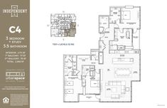 the floor plan for an apartment with three bedroom and two bathroom areas, including one living room