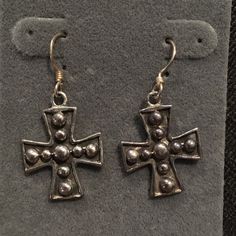 New Sterling Silver Earrings. Small Crosses Measure 1 1/4” Long. For Pierced Ears. Silver Cross Earrings, Inspo Fits, Small Crosses, Cross Earrings, Sterling Silver Cross, Silver Cross, Earrings Color, Pierced Ears, Designer Earrings