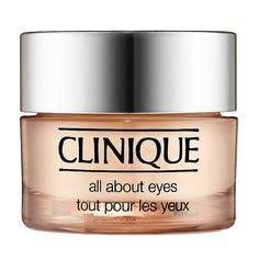 Which skin type is it good for? Normal Oily Combination Dry Sensitive What it is:An award-winning, lightweight eye cream-gel that diminishes the appearance of eye puffiness, darkness, and fine lines. Solutions for: - Puffiness - Dark circles - Fine lines and wrinkles If you want to know more...This nourishing cream-gel formulation brightens dark circles and sends puffiness packing while actually helping to hold eye makeup in place. It refreshes and brightens eye area and is recommended for use m Eye Cream Clinique, Wrinkles Under Eyes, Best Under Eye Cream, Eye Cream For Wrinkles, Clinique All About Eyes, Homemade Eye Cream, Diy Eye Cream, Cream For Oily Skin, Eye Cream For Dark Circles