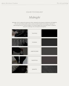 the color scheme for midnight is shown in black and white, with different shades to choose from