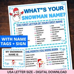 a printable snowman name tag for kids