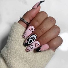 30 Cute and On-Trend Pink Nail Art Designs for 2022 - College Fashion Maybe Nail Designs, Nail Art Designs On Pink Nails, Cute Acrylic Pink Nails, Cute Nail Designs Halloween, Cool Halloween Nail Designs, 2022 Halloween Nails, Nails Art Design Arts, Almond Acrylic Nails Designs Spring, Nail Designs For College