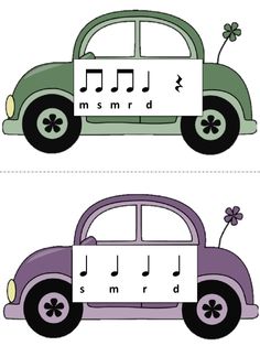 an image of a car with music notes on the front and back sides in different colors