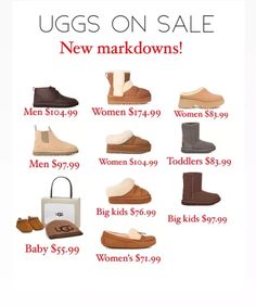 an advertisement for ugg's on sale featuring women's shoes and bags