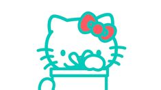 an image of a hello kitty cake topper on a white background with blue outline