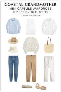 Coastal Grandmother Chic, Coastal Grandmother Aesthetic Outfits Summer, Costal Grandmother Outfit, Coastal Grandmother Outfits, Woman Goals, Mini Capsule Wardrobe, Coastal Clothing, Grandmother Aesthetic, Wardrobe Challenge