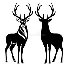 two deer standing next to each other on a white background